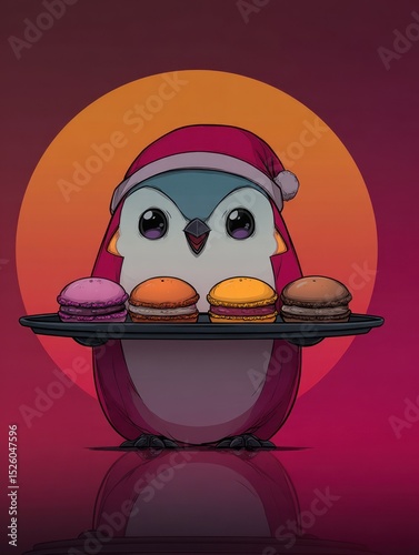 Cute penguin with macarons