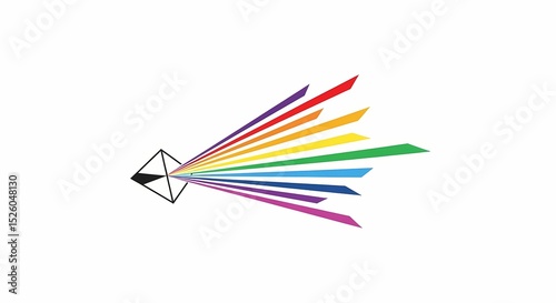 Geometric Prism Emitting Vibrant Rainbow Spectrum on Clean White