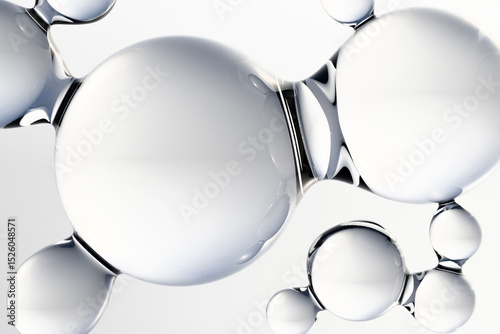 Photos Transparent 3D molecules, liquid water drops, bubbles