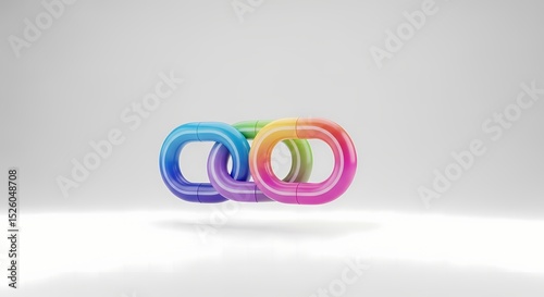 Interlocking Rainbow Torus Chain on White Background, Abstract C
