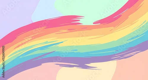 Pastel Rainbow Brushstroke Swirl on Textured Background, Pride C