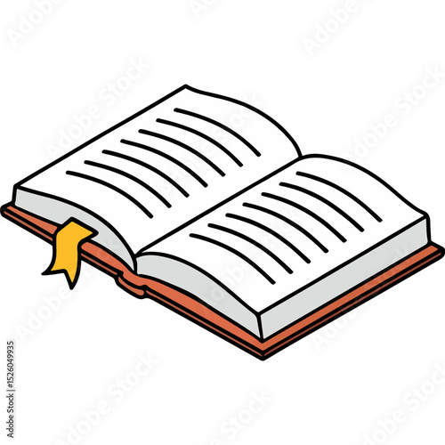 an open orange book with a yellow bookmark and blank pages, ideal for reading, education, learning, or story themes