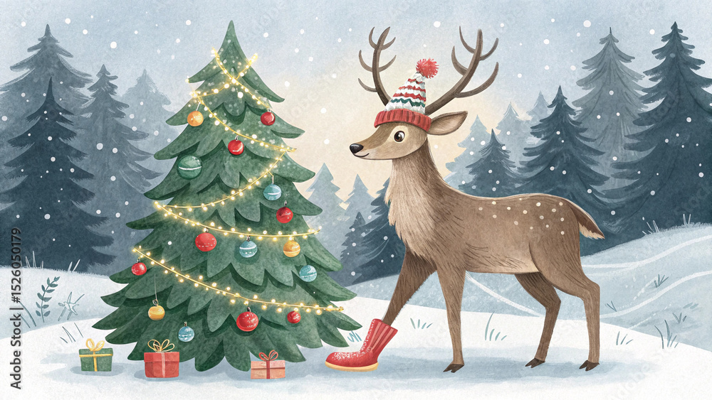 Obraz premium christmas deer with christmas tree