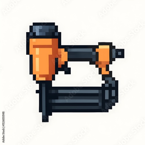 Retro 8-Bit Pixel Art Nail Gun Illustration