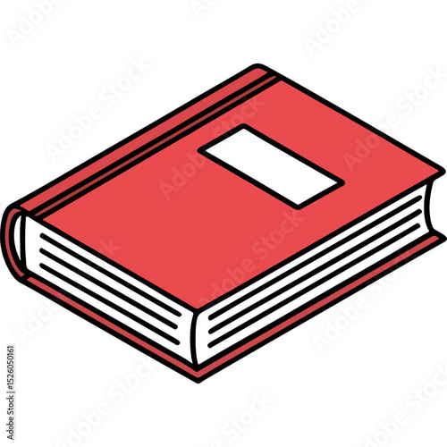 a red hardcover book with blank label in vector illustration, ideal for themes of reading, education, literature, or knowledge