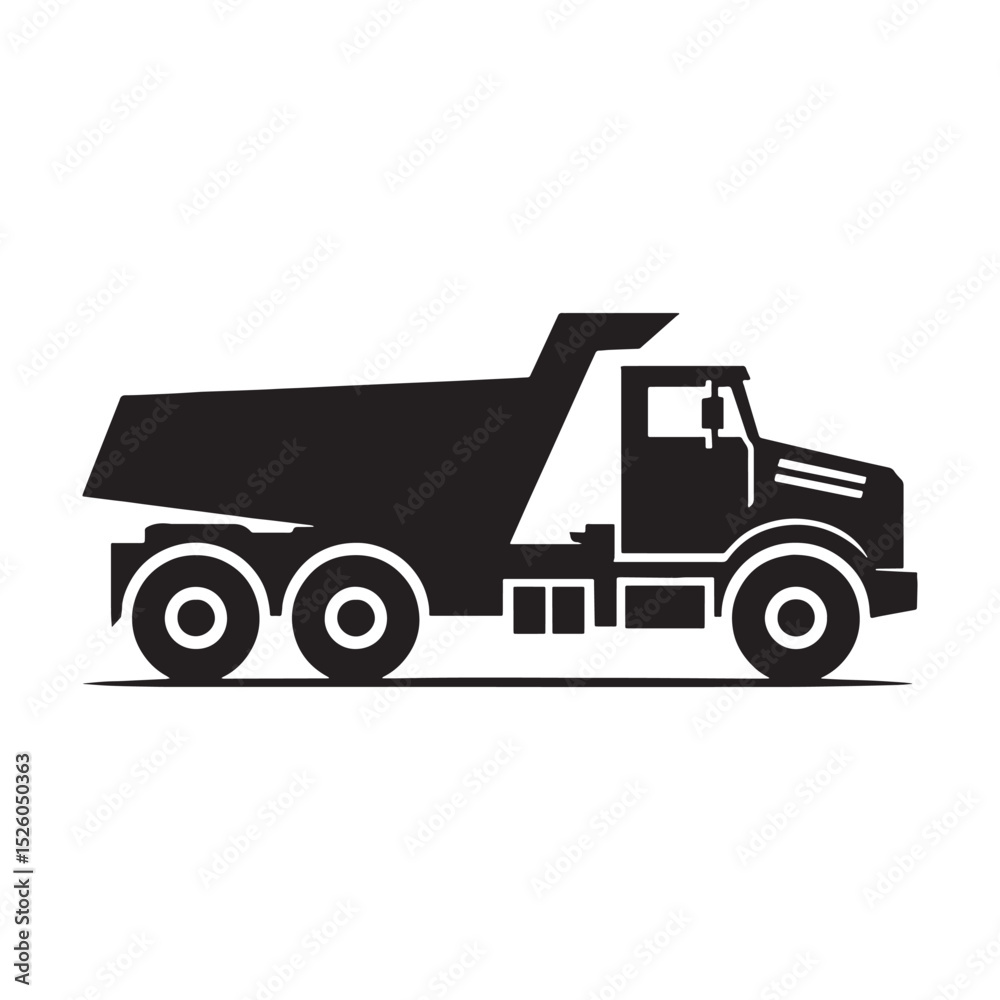 Naklejka premium Efficient Dump Truck silhouette with bold shape – Dump Truck illustration – Minimalist Dump Truck vector – Vehicle silhouette