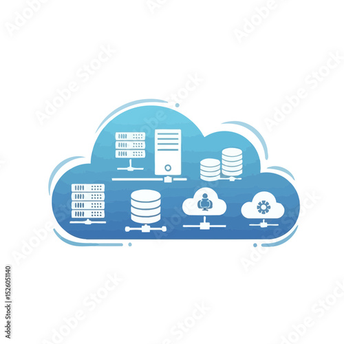 Cloud Computing Network: Servers, Databases & User Data, Abstract Technology Illustration