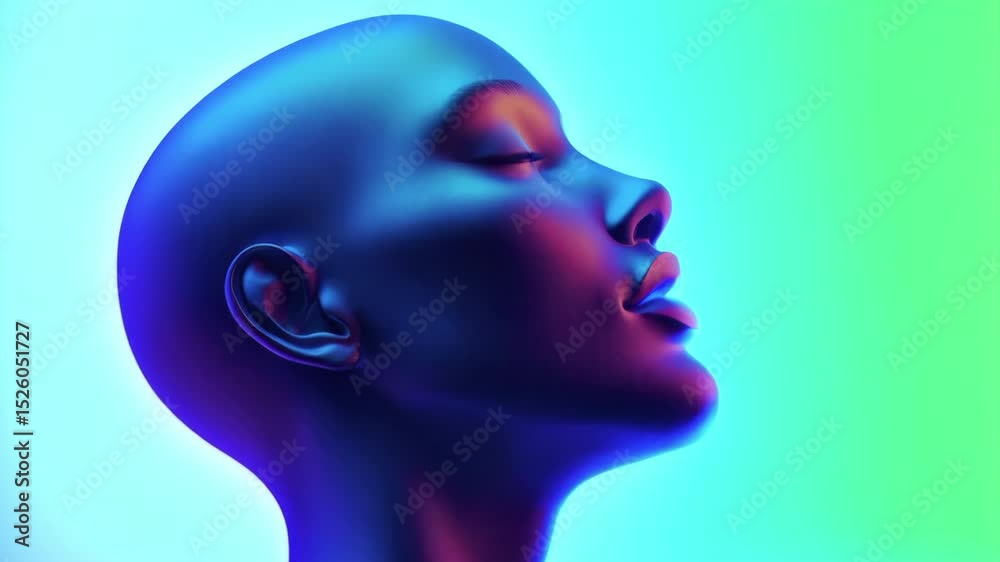 custom made wallpaper toronto digitalA side profile portrait of a human head, bathed in colorful and glowing neon lights.