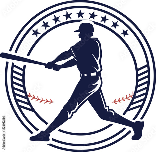 Baseball player silhouette in vintage circular badge design