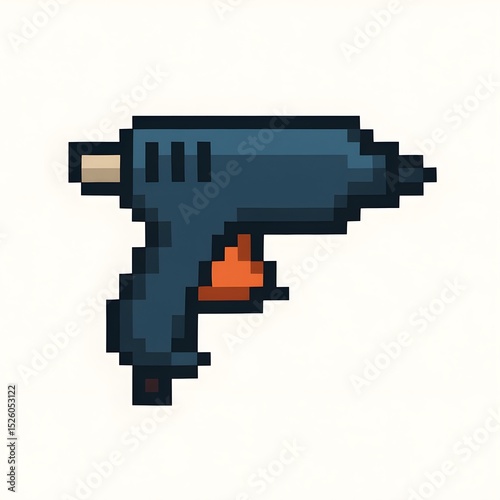 Pixel Art Hot Glue Gun on White Background