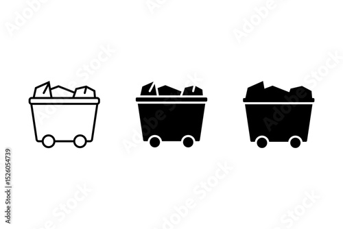 Vector illustration of mining carts filled with minerals in a simple, modern design in black and white, on white background