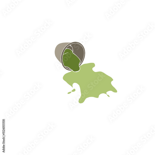 Green splash of water or matcha in a falling cup. Vector design of glass spilling water