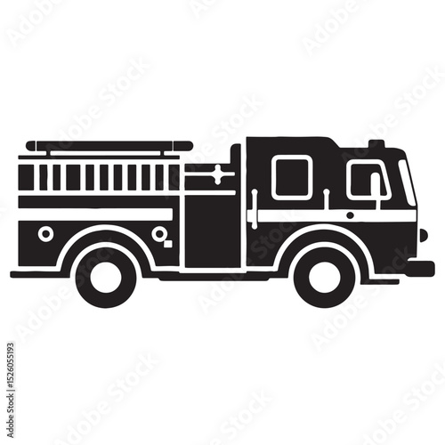 Fire Truck silhouette with high detail and bold lines – Fire Truck illustration – Minimalist Fire Truck vector – Vehicle silhouette


