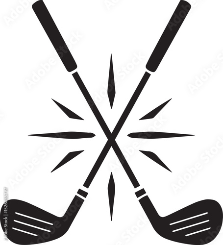 Crossed golf clubs with starburst design element