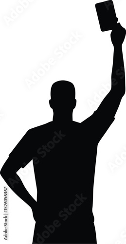 Referee silhouette holding red card isolated on white background