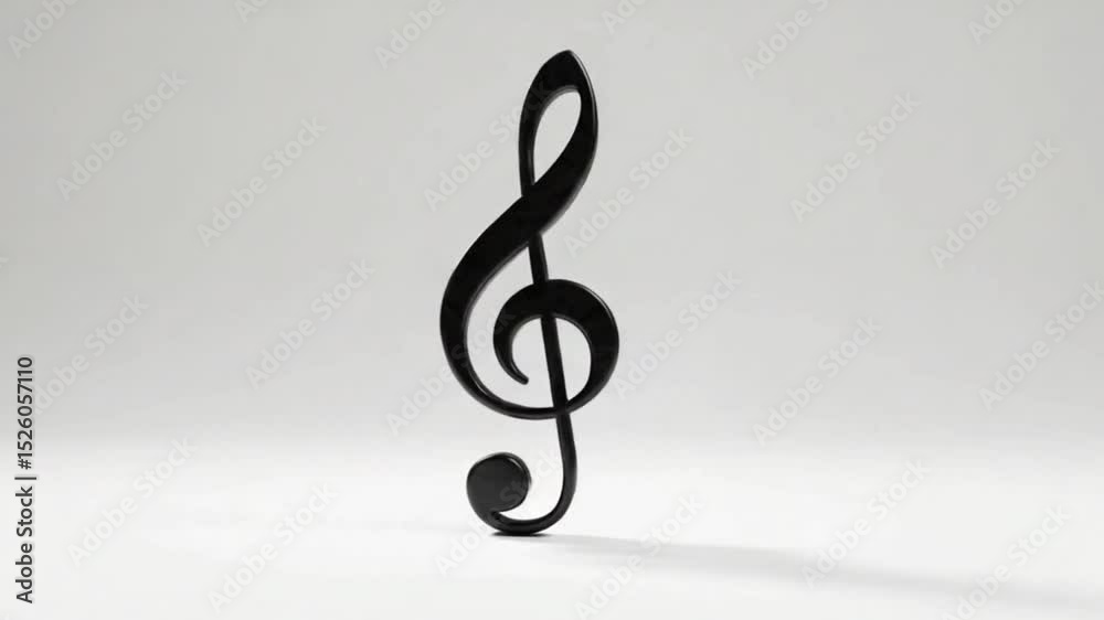 The treble clef sparkles on a bright, shiny surface, illuminated by warm ambient light. A symbol of music and elegance.