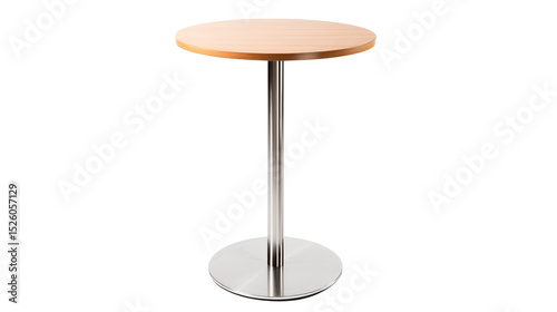 Isolated round table with wood top and metal pedestal base