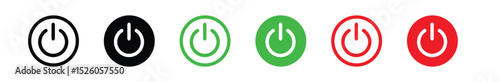 "Green and Red On/Off Switch Button Icon Set – Power Toggle UI Elements for Web and App Interfaces – Vector Illustration"