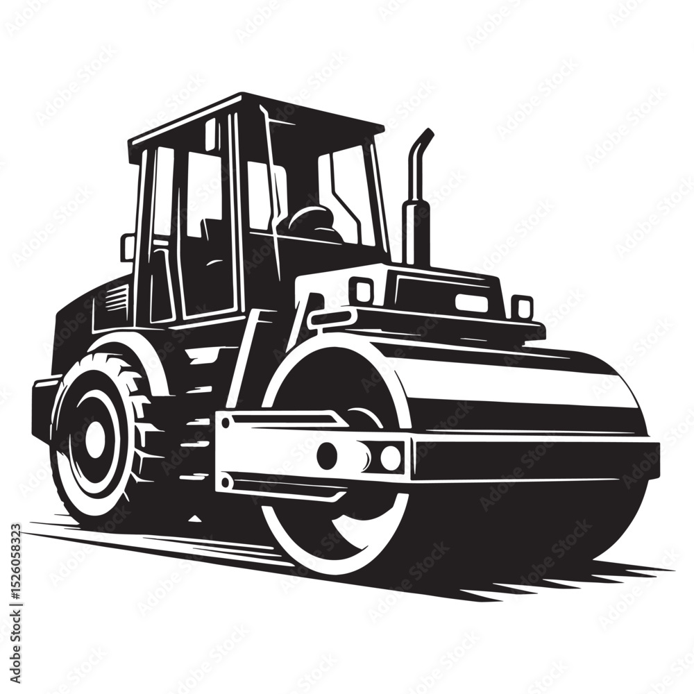 Naklejka premium Bold Front Road Roller silhouette design – Road Roller illustration – Minimalist Road Roller vector – Vehicle silhouette