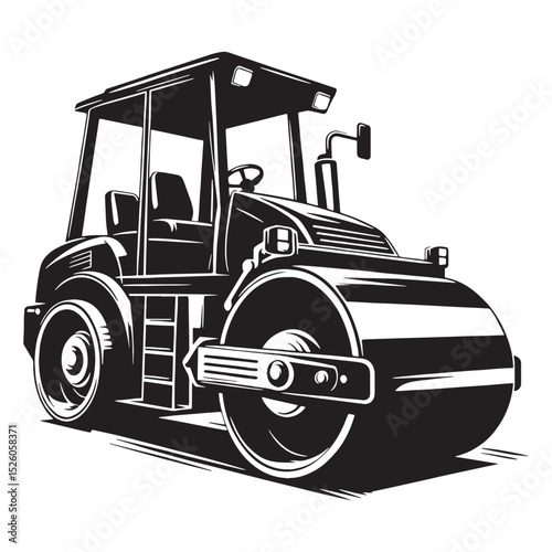 Road Roller silhouette with smooth contours and grit – Road Roller illustration – Minimalist Road Roller vector – Vehicle silhouette

