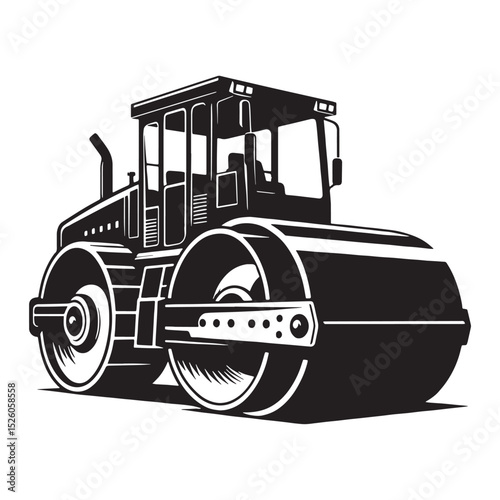 Heavy Road Roller silhouette with compact strength – Road Roller illustration – Minimalist Road Roller vector – Vehicle silhouette

