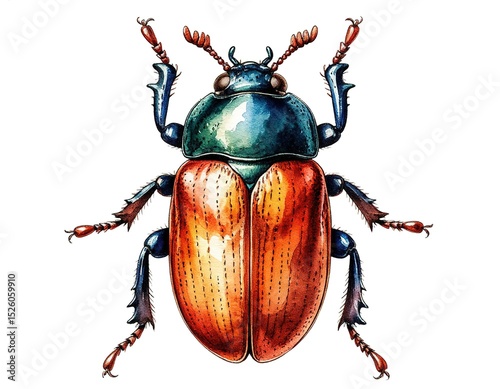 bronze beetle. watercolor illustration on white background.