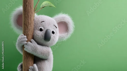 Cute koala clinging to a tree trunk.