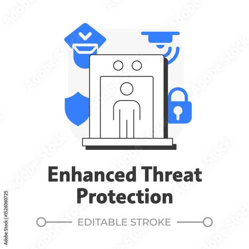Enhanced threat protection flat outline concept icon. Benefit of physical security. Effective risks protection. Modern line illustration with blue glyphs. Conceptual visual. Easy to edit
