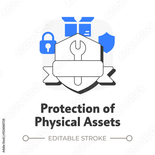 Protection of physical assets flat outline concept icon. Benefit of security system. Safety of important property. Modern line illustration with blue glyphs. Conceptual visual. Easy to edit