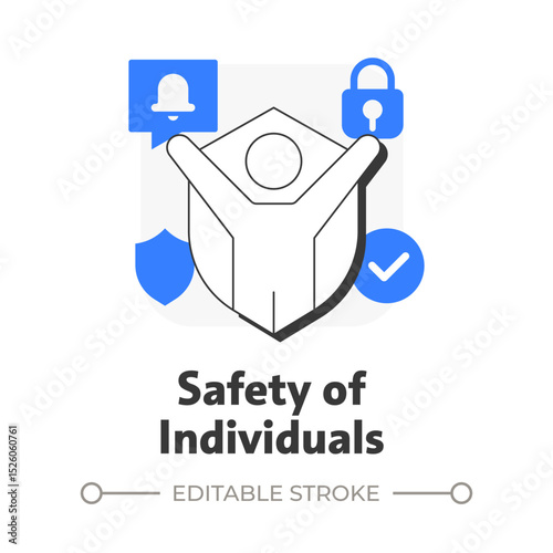 Safety of individuals flat outline concept icon. Benefit of physical security. Protecting people from threats. Modern line illustration with blue glyphs. Conceptual visual. Easy to edit