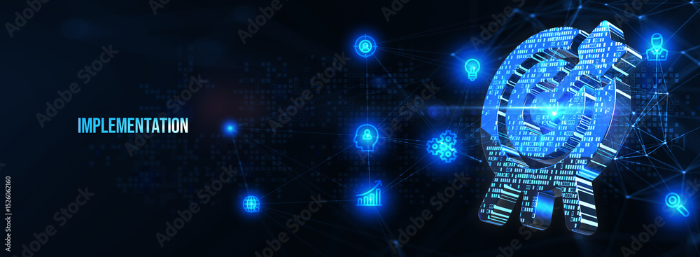 Obraz premium IMPLEMENTATION, web technology concept. Business, Technology, Internet and network concept. 3d illustration