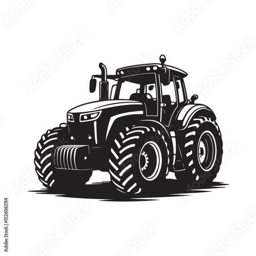 Powerful Agricultural Tractor A Black and White Illustration