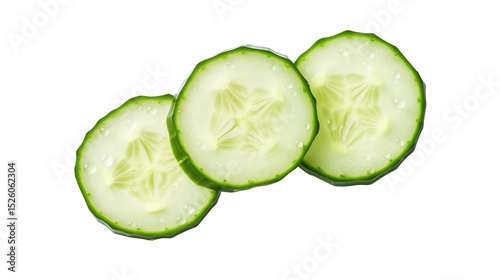 Three cucumber slices arranged on a transparent background