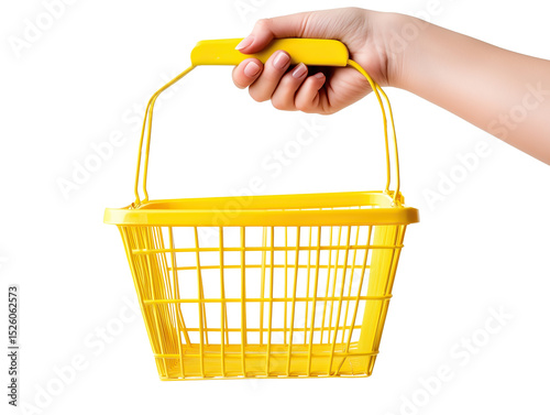 yellow supermarket shopping basket on a transparent background, png 
