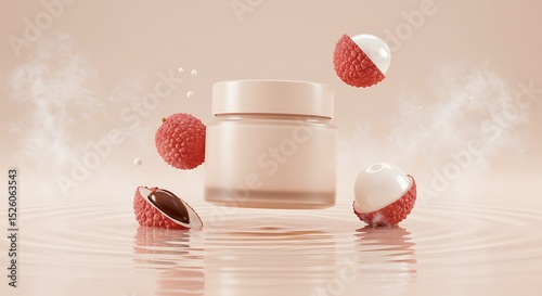 Lychee-Infused Cream Jar Floating in Milk Bath