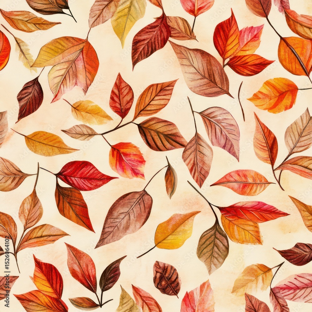 Obraz premium Watercolor autumn leaves on a beige background