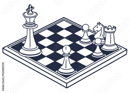 Vector Silhouette of a Chessboard with Pieces – Strategic Game Concept
