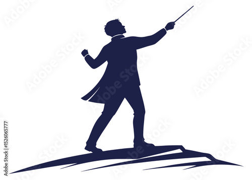Vector Silhouette of a Conductor with Baton – Orchestral Music Leadership Illustration