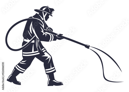 Vector Silhouette of a Firefighter with Hose – Emergency Rescue Illustration