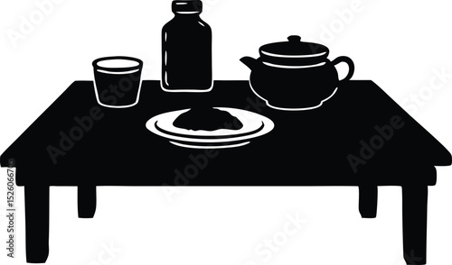  rustic breakfast spread on wooden table silhouette vector