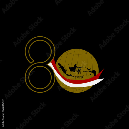  Indonesia 80th Independence Anniversary Logo Design. Globe and Ribbon Style