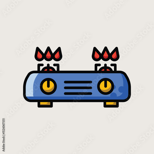 Two-Burner Gas Stove for Home Cooking in Bright Flat Vector Kitchen Icon Style