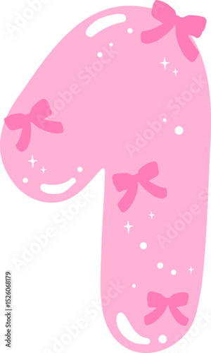 Coquette Number 1 with Bows Pink Numbers Doodle Hand Drawn