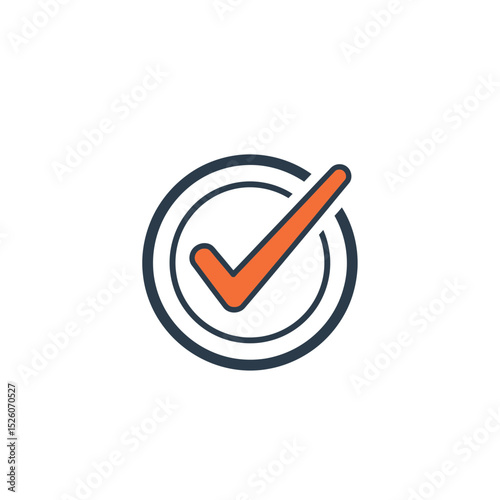 Modern Check Mark Icon: Approved, Complete, Correct, Success Symbol in Orange and Blue