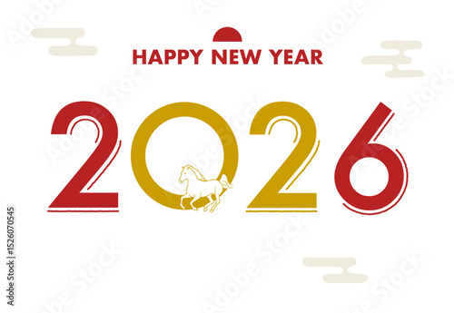 2026年 午年のシンプルでモダンな年賀状デザイン