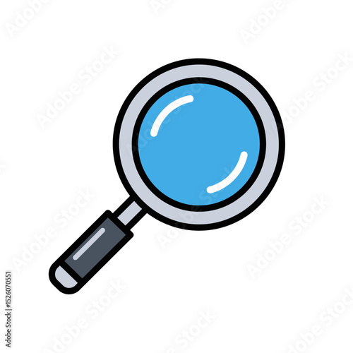 Magnifying Glass Icon: Blue Lens, Search, Zoom, Exploration, Investigation, Discovery, Minimalist Vector Illustration