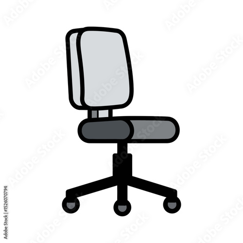 Modern Office Chair, Grey and Black Swivel Chair, Ergonomic Design, Simple Illustration, Business Furniture, Vector Graphic, Minimalist Style