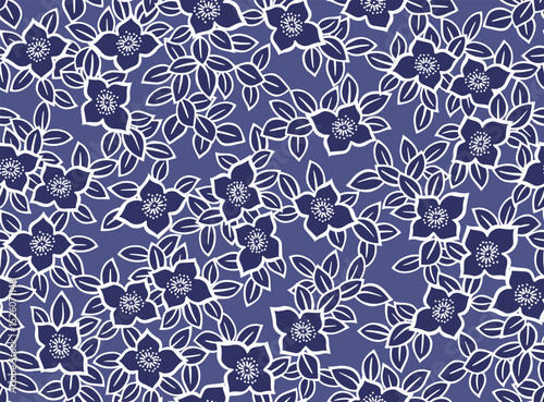 Japanese Garden Flower Leaf Vector Seamless Pattern