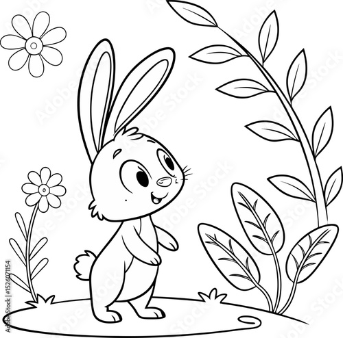 bunny painting easter egg and some flowers, coloring page ready to print on standard 8.5x11 inch paper easter bunny easy coloring page 