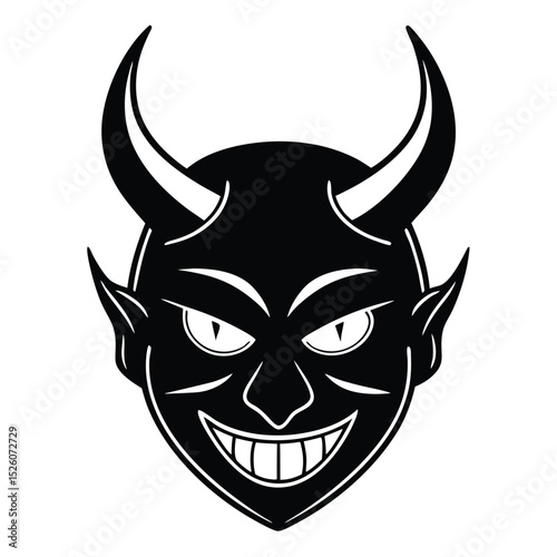 Devilish Face Silhouette with Pointed Horns
